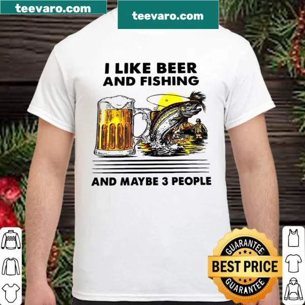 Shirt celebrating beer, fishing, and friendship in fun typography