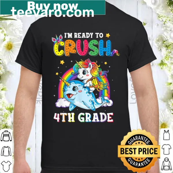 Back to school t-shirt with narwhal and unicorn for 4th graders.