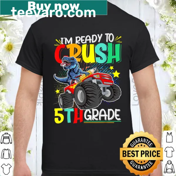 Back to school t-shirt with monster truck and dinosaur for 5th graders.