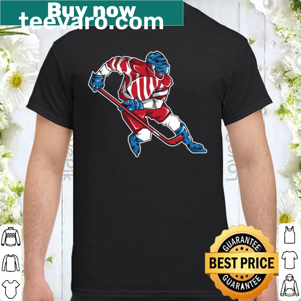 Vintage-style ice hockey keeper shirt with patriotic design