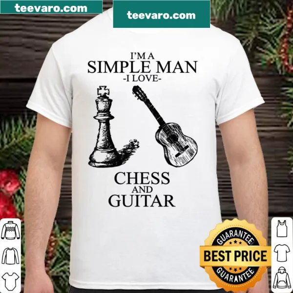 Simple shirt celebrating a love for chess and guitar with typography.