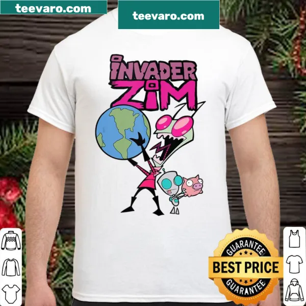 Invader Zim graphic shirt with him holding the world