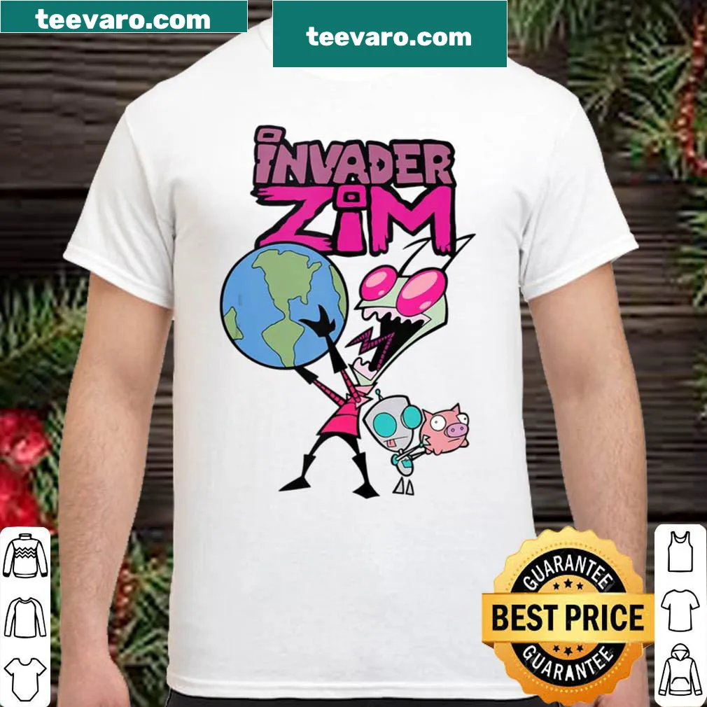 Invader Zim graphic shirt with him holding the world