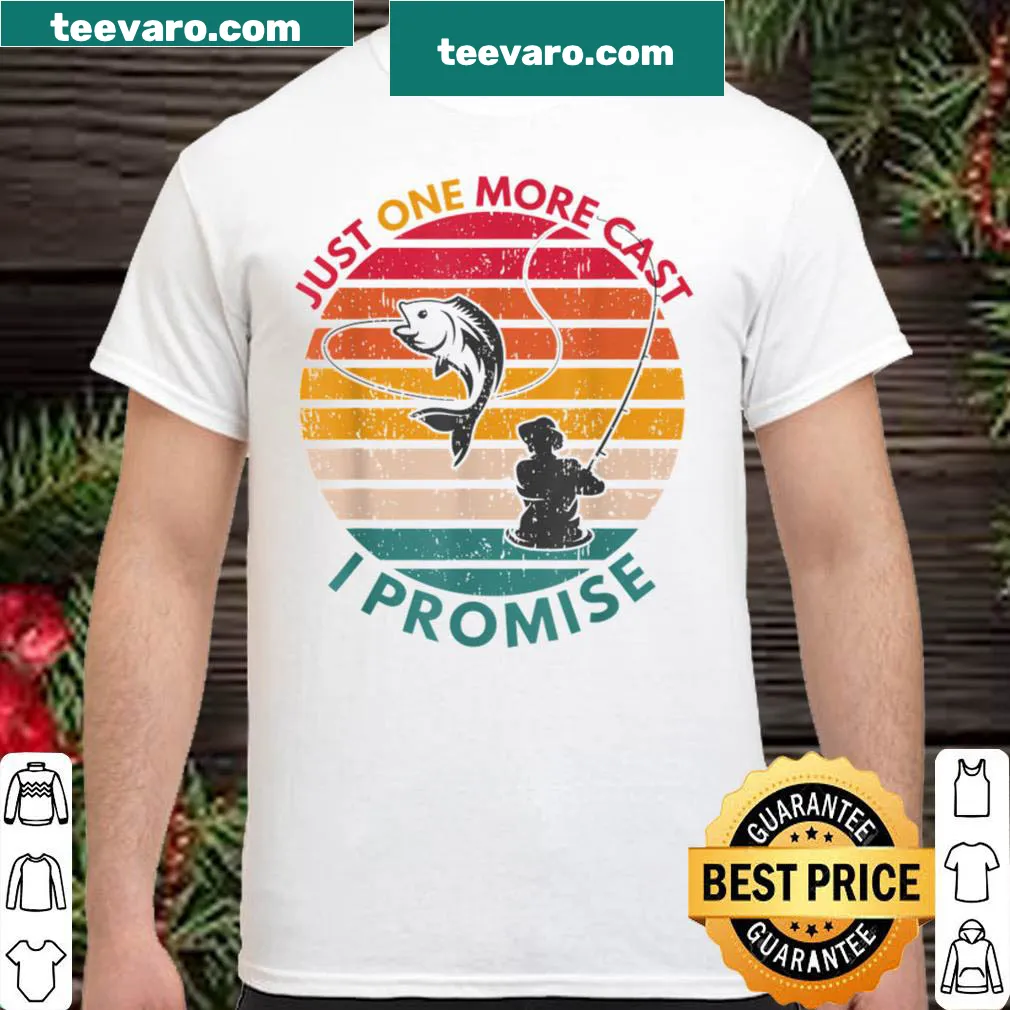 Retro fishing shirt with playful 'Just One More Cast' graphic