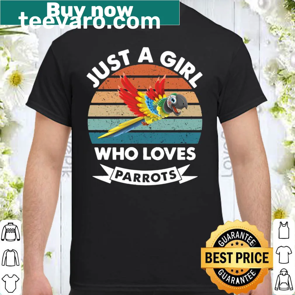 T-shirt featuring playful graphics of parrots and text about loving them
