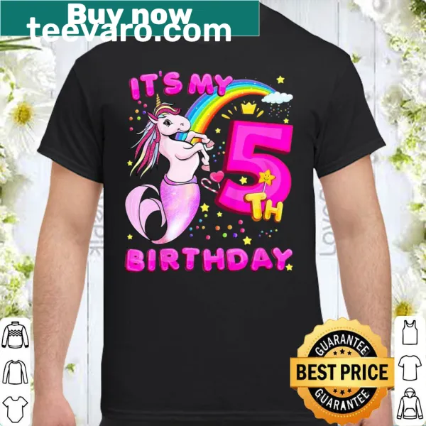 Cute mermicorn shirt for girls' 5th birthday