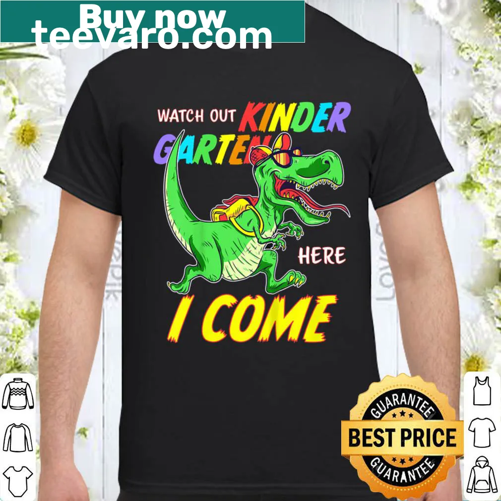 T-Rex themed shirt for kids celebrating their first day of kindergarten