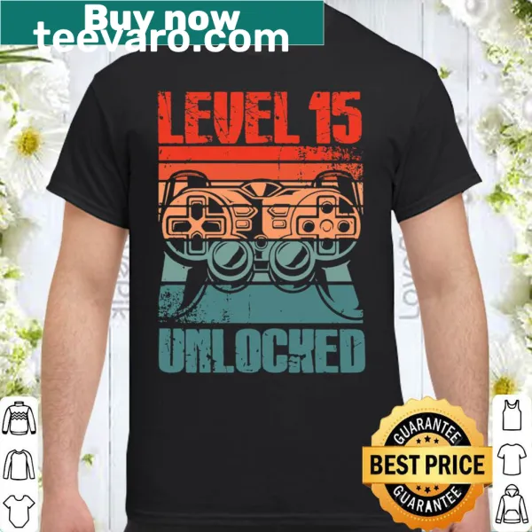 Video gamer birthday shirt with Level 15 Unlocked phrase