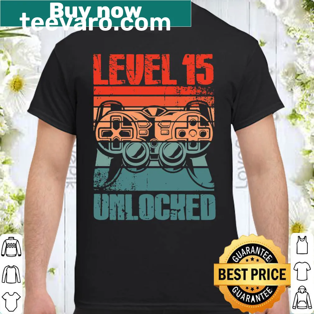 Video gamer birthday shirt with Level 15 Unlocked phrase