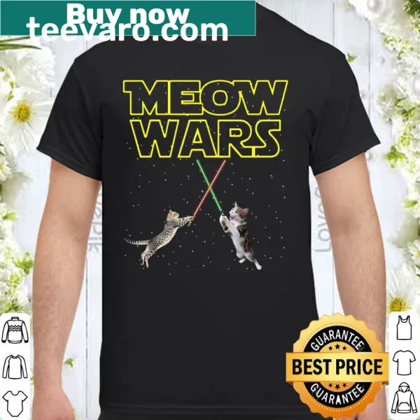Playful cat-themed shirt inspired by sci-fi with 'Meow Wars' graphics