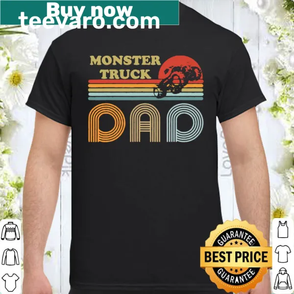 Vintage-style monster truck dad t-shirt with sunset design