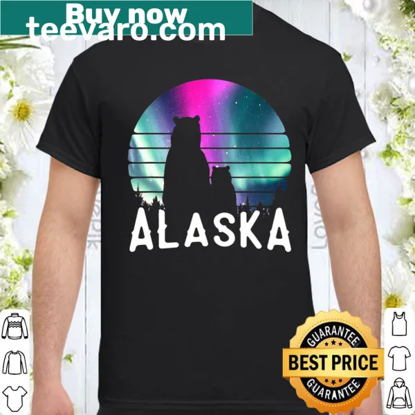 Mama bear and cubs design with Northern Lights theme