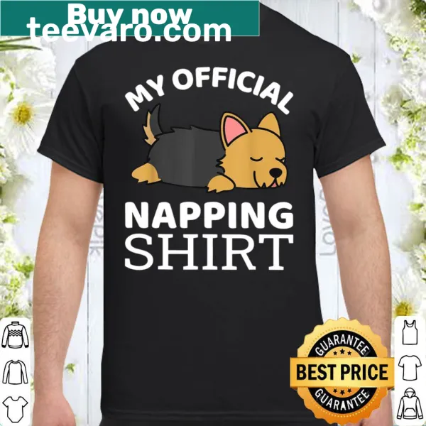 Playful graphic of a napping Yorkshire Terrier with text underneath