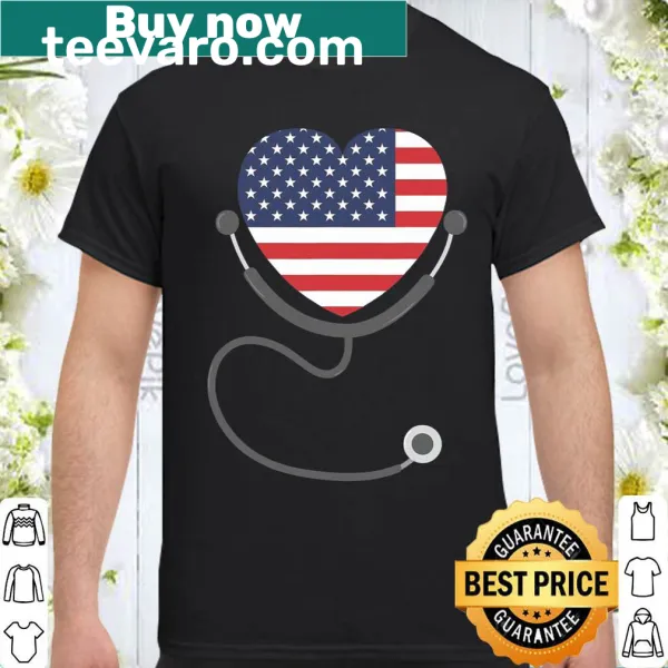 Patriotic nurse t-shirt with USA flag and nursing symbols