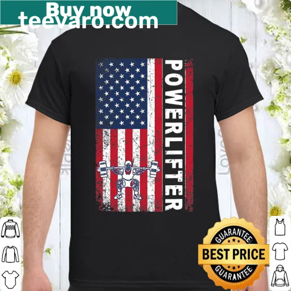 Distressed USA flag powerlifter shirt design.