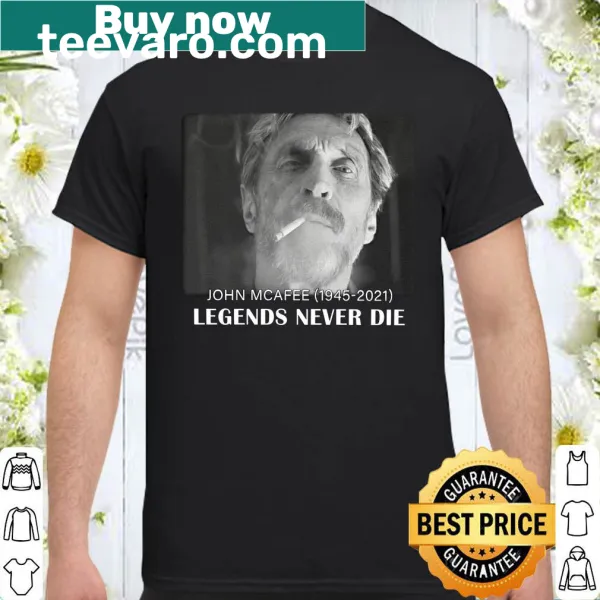 Tribute shirt with 'RIP John McAfee' text