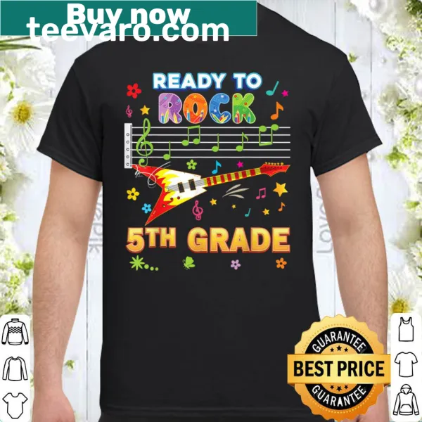 Fifth-grade electric guitar T-shirt with rock-themed graphic and bold text