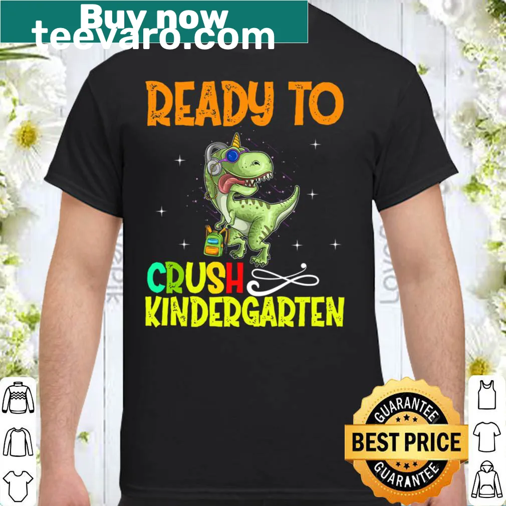 Dinosaur-themed shirt for kids excited about starting Kindergarten.