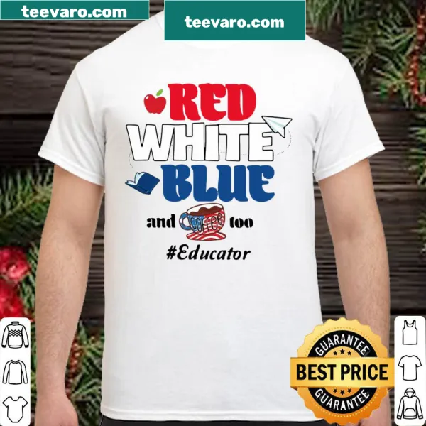 Patriotic educator shirt with coffee theme and text design.