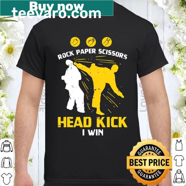 Funny taekwondo-themed t-shirt with rock-paper-scissors graphic