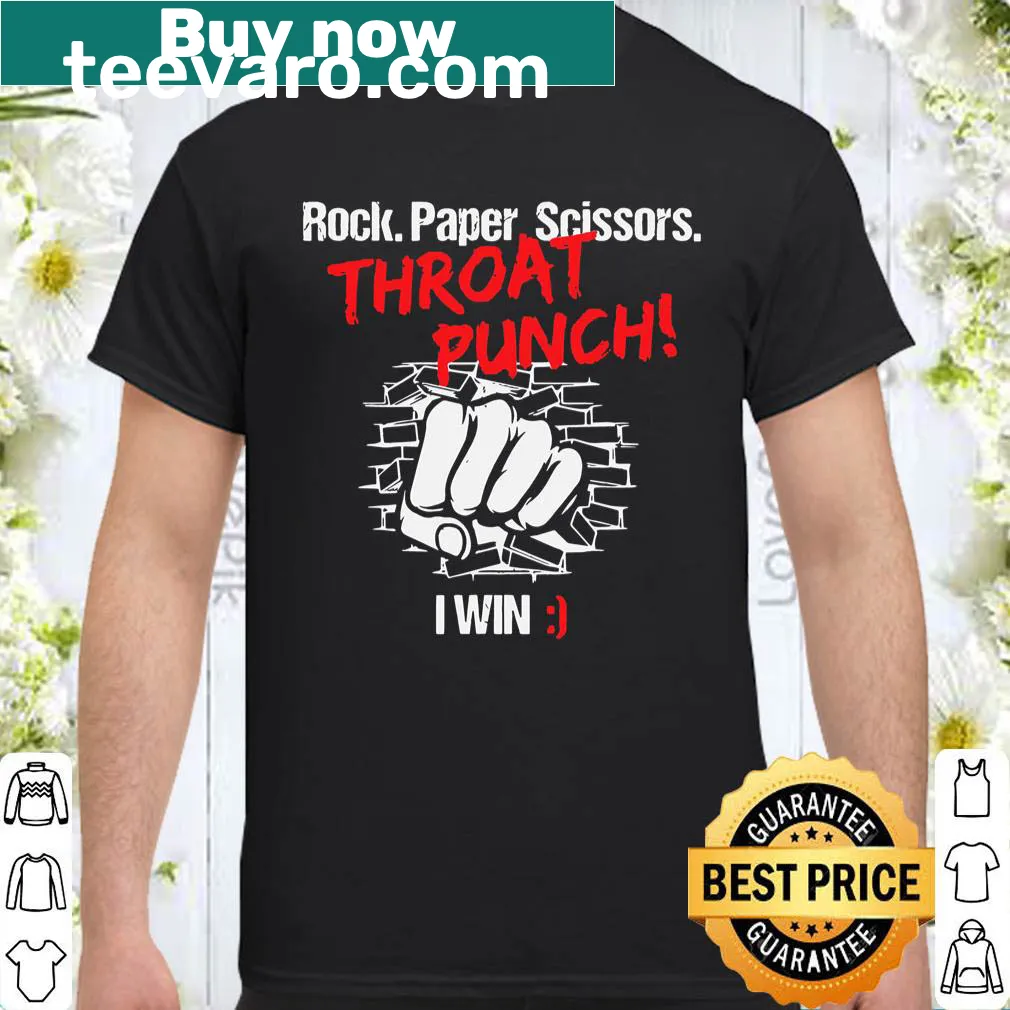 Funny illustration of Rock Paper Scissors with a throat punch theme.