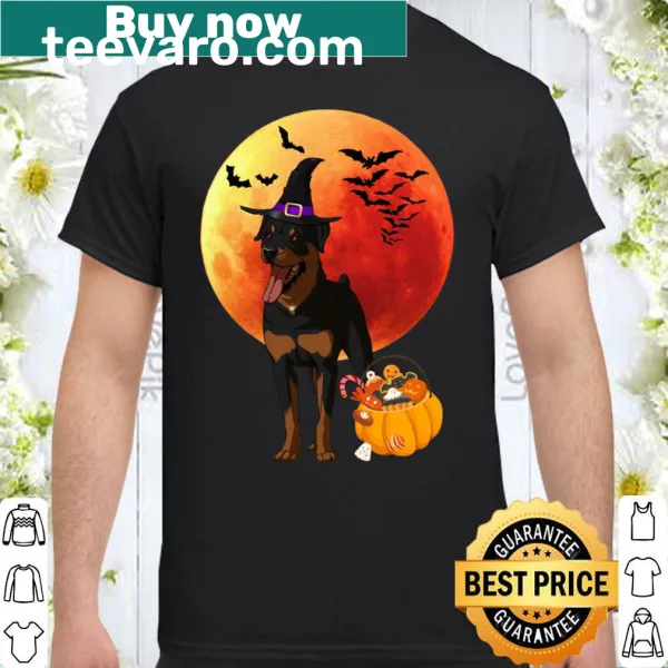 Halloween T-shirt featuring a Rottweiler and pumpkins for dog lovers