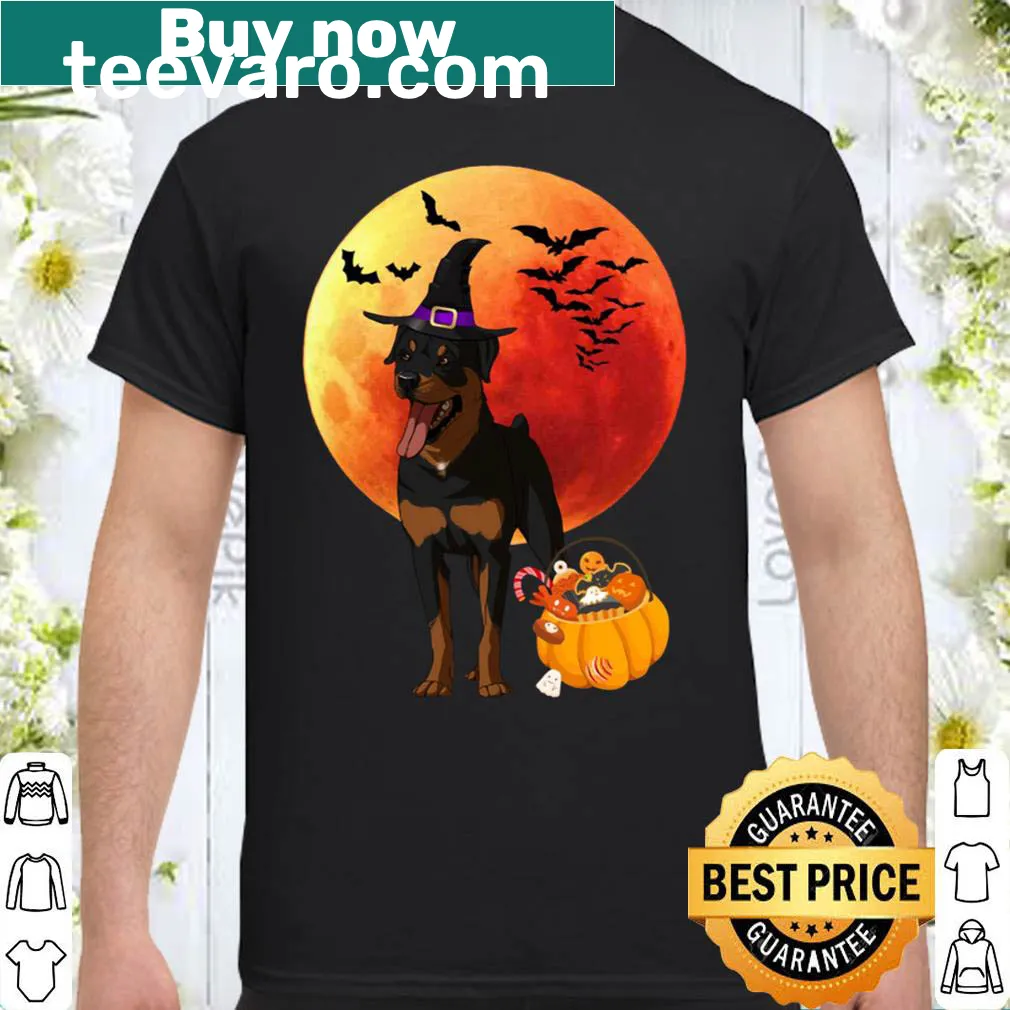 Halloween T-shirt featuring a Rottweiler and pumpkins for dog lovers