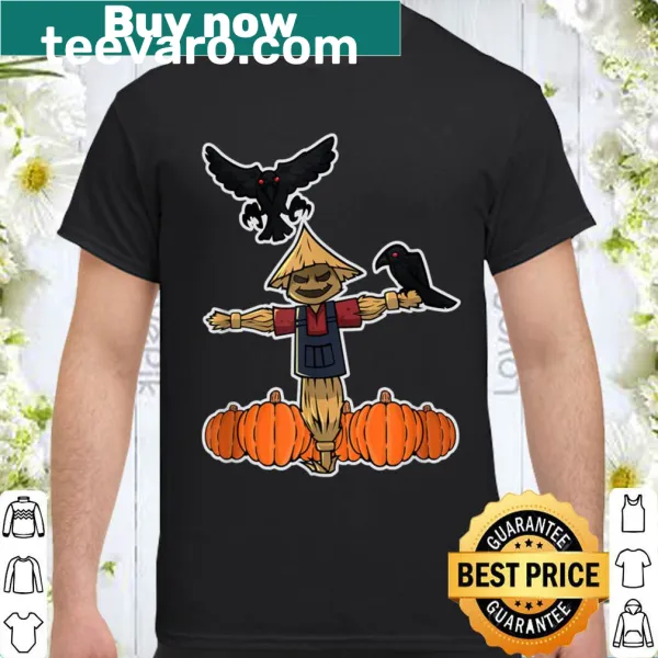 Halloween T-shirt featuring a scarecrow and pumpkin design