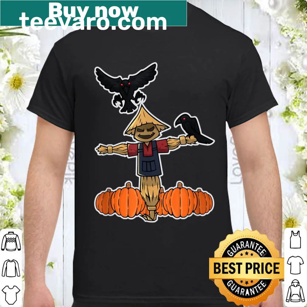 Halloween T-shirt featuring a scarecrow and pumpkin design