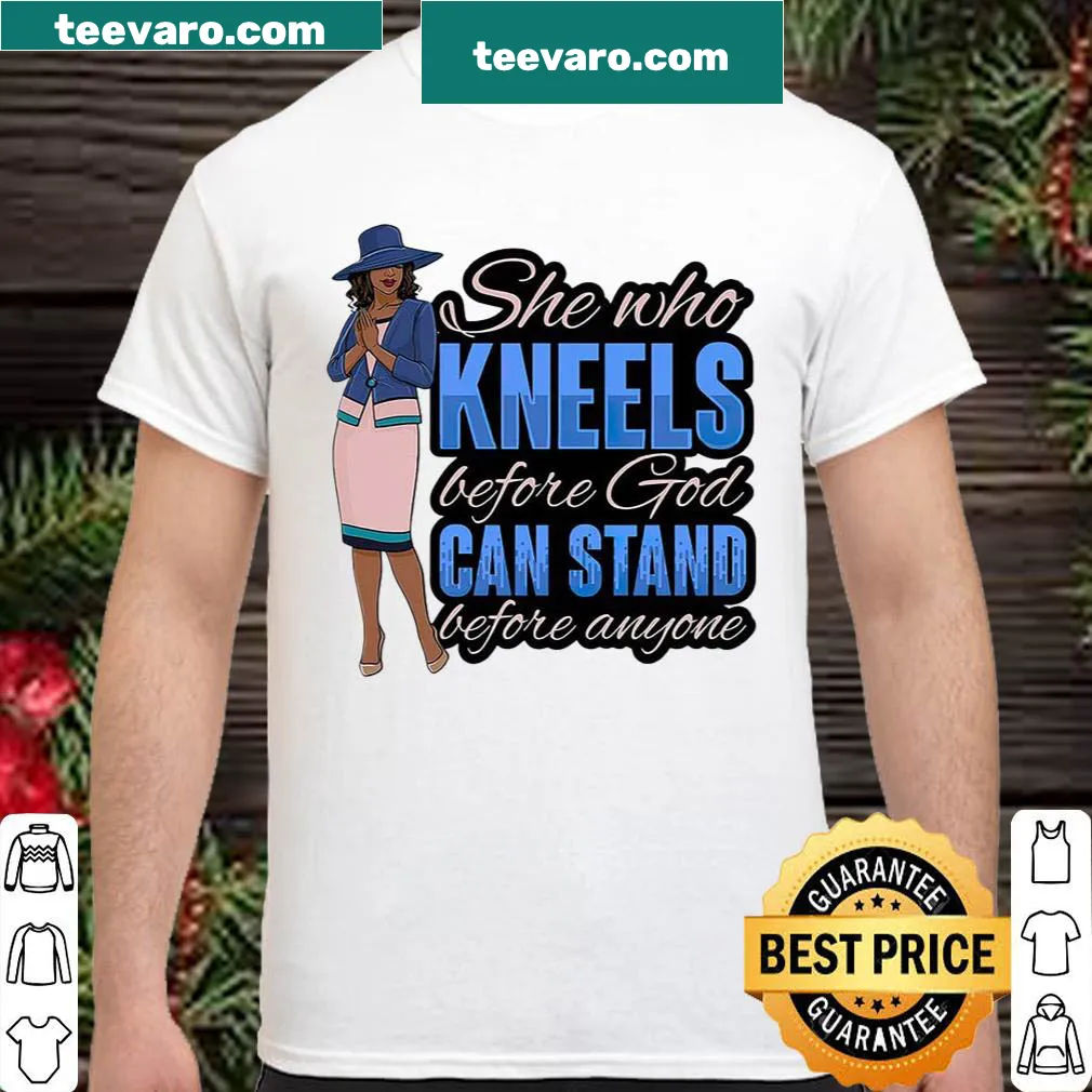 Inspirational shirt featuring the phrase about strength through faith.