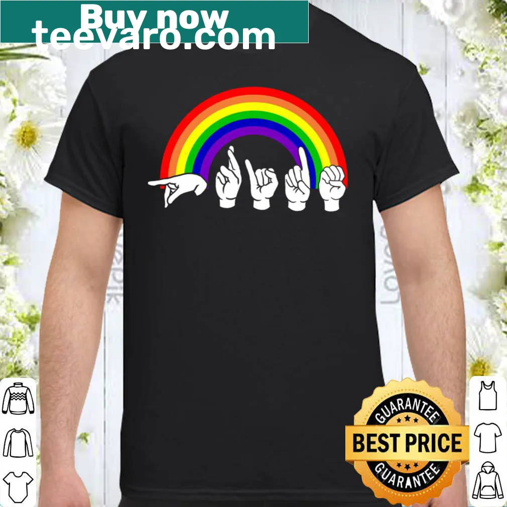 Sign language shirt featuring colorful typography