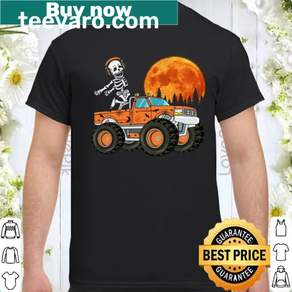 Cartoon skeleton dancing on a monster truck