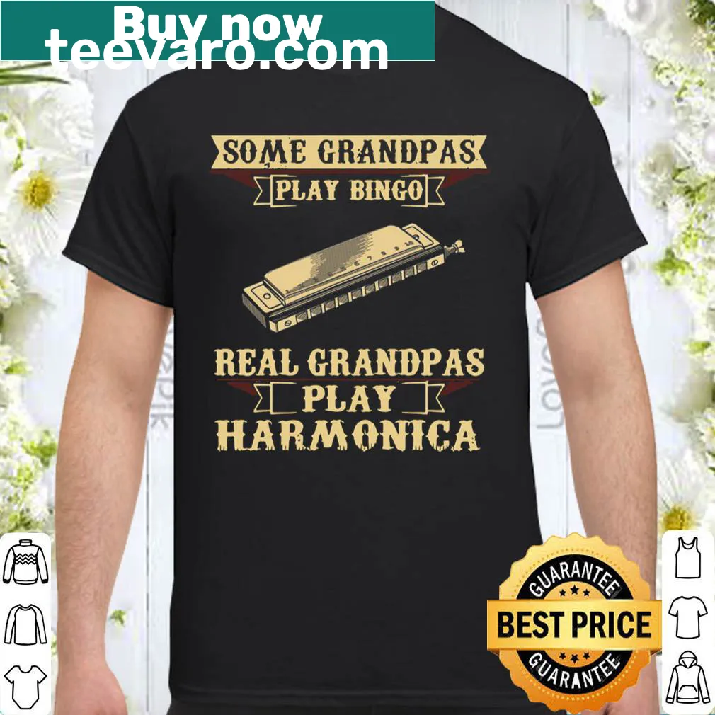 Funny grandpa t-shirt with harmonica and bingo graphic