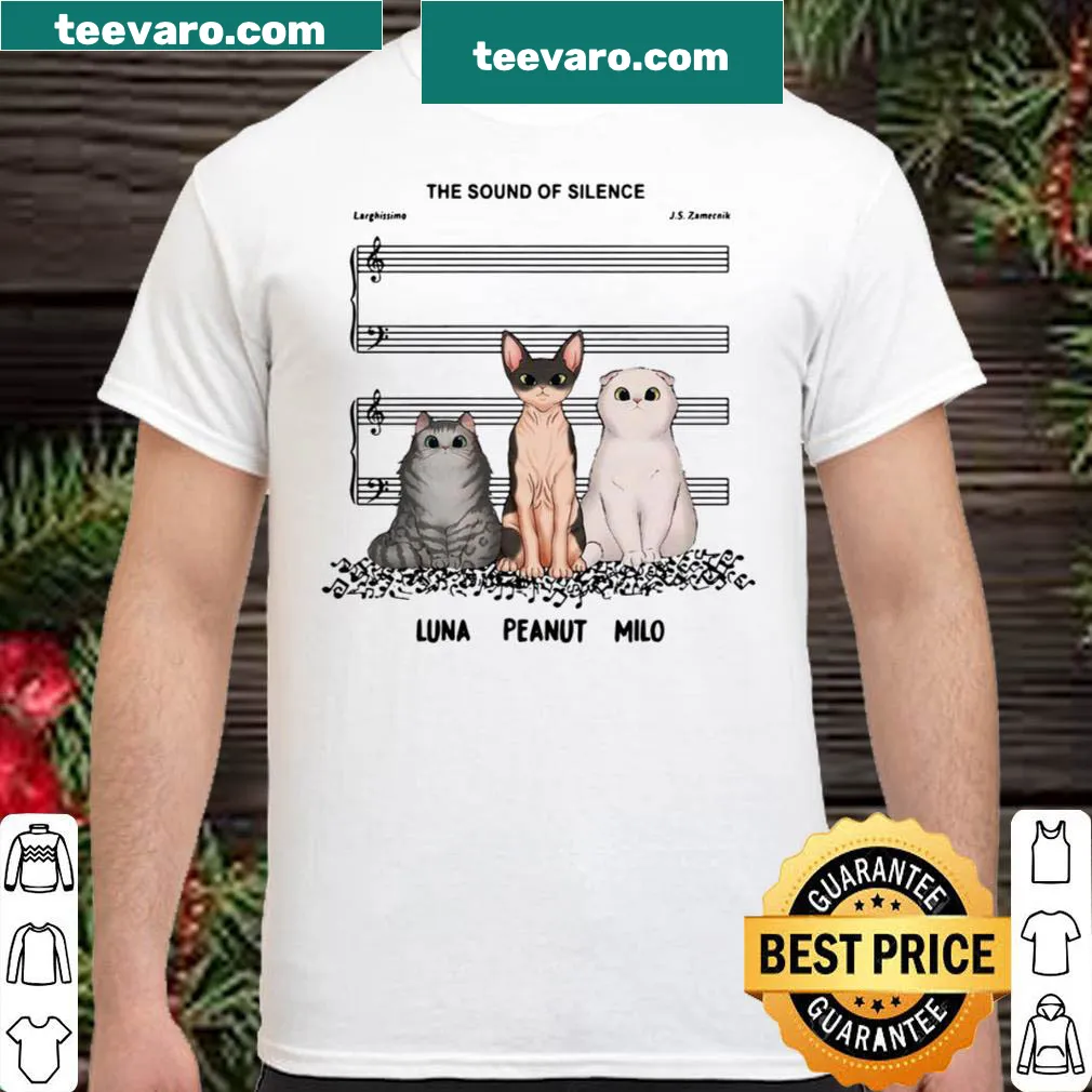 Sentimental shirt with 'The Sound Of Silence' text and cat imagery