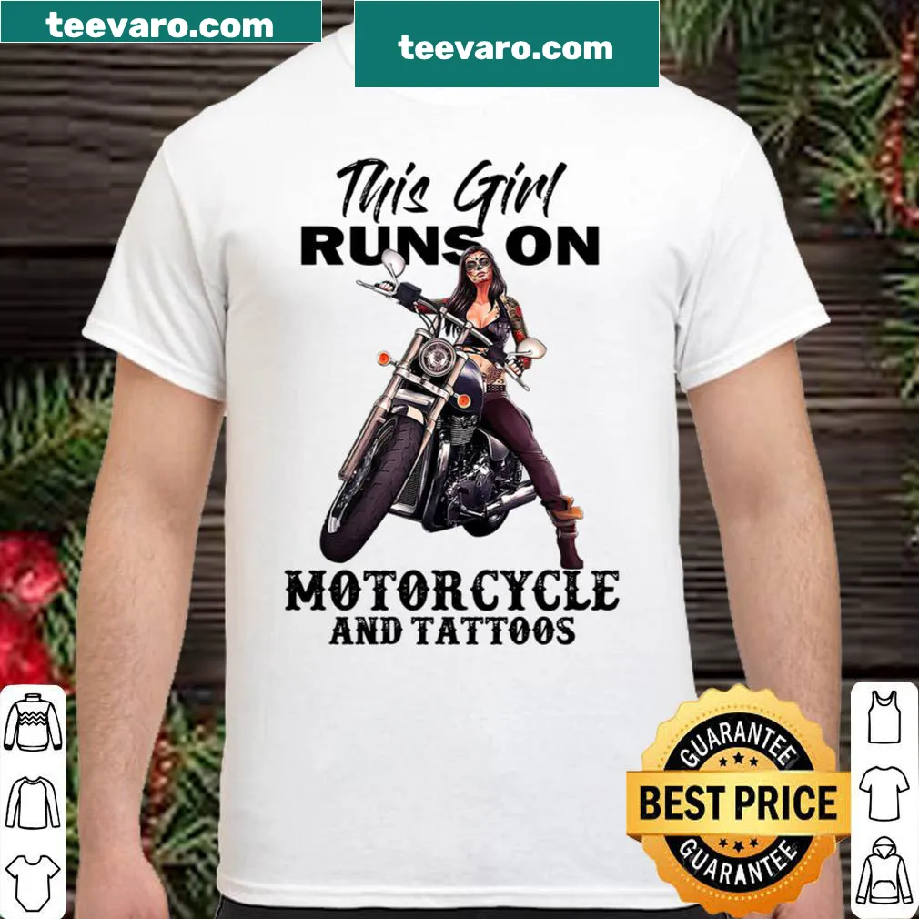 Women’s motorcycle themed shirt celebrating tattoos and adventure