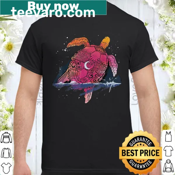 Tribal ocean animal shirt featuring a crescent moon and Maori turtle design.