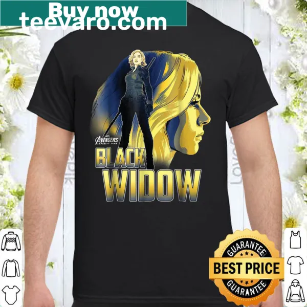 Crewneck shirt celebrating the Black Widow character with bold graphics.
