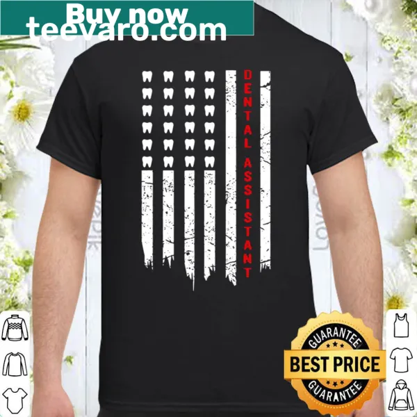 USA flag dental assistant shirt with hygiene motifs