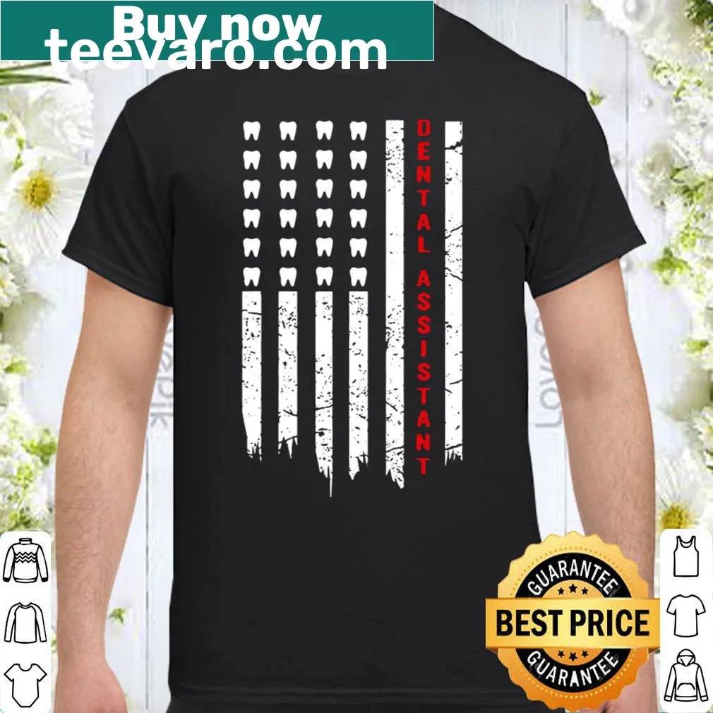 USA flag dental assistant shirt with hygiene motifs