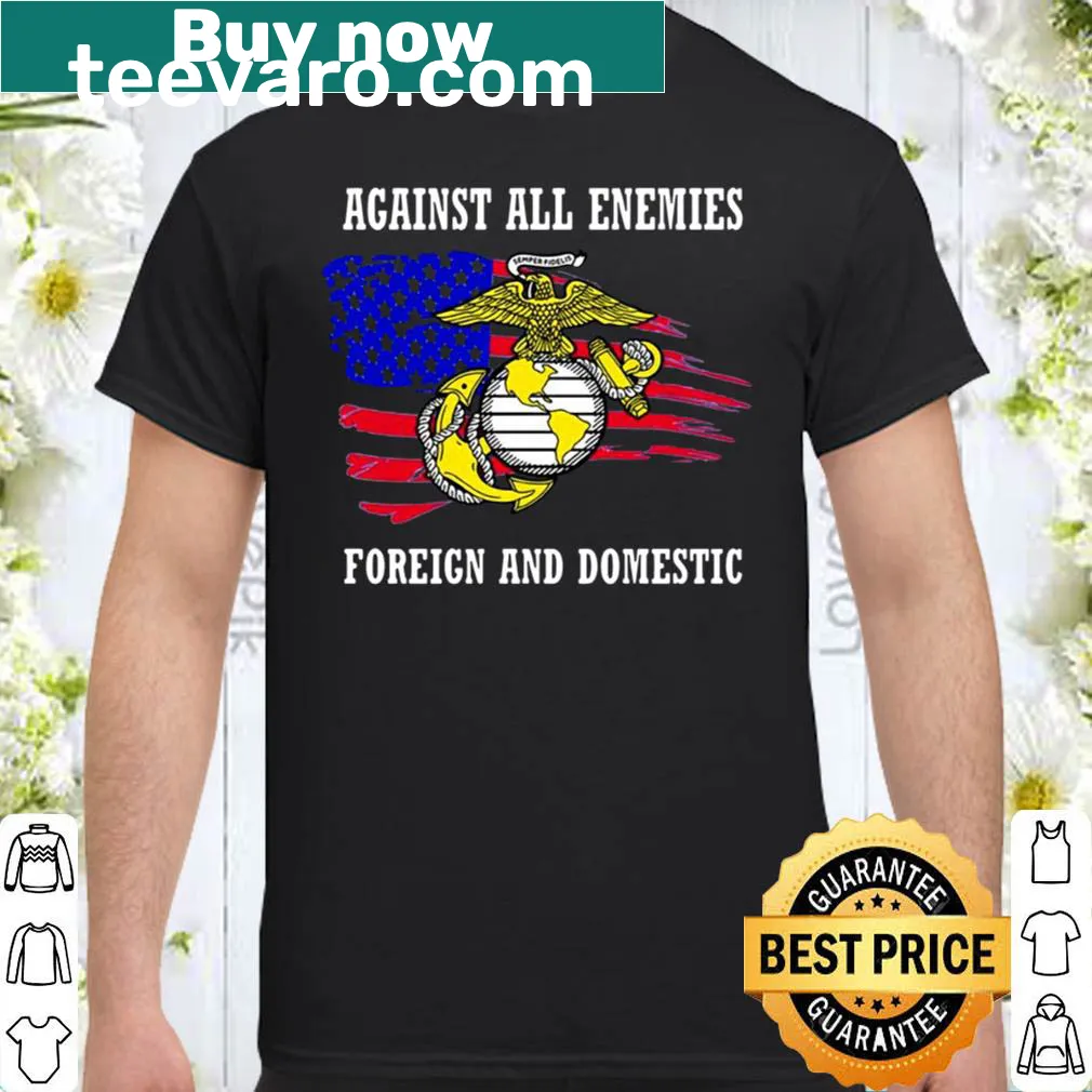 USMC Against All Enemies shirt with American flag design