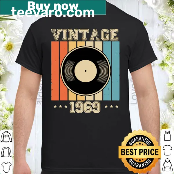 Vintage record player shirt celebrating music from 1969