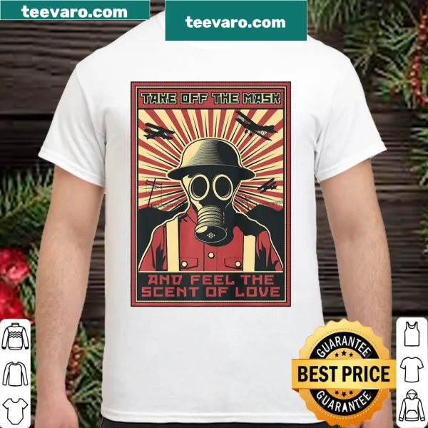Vintage gas mask graphic on a distressed WWII soldier shirt