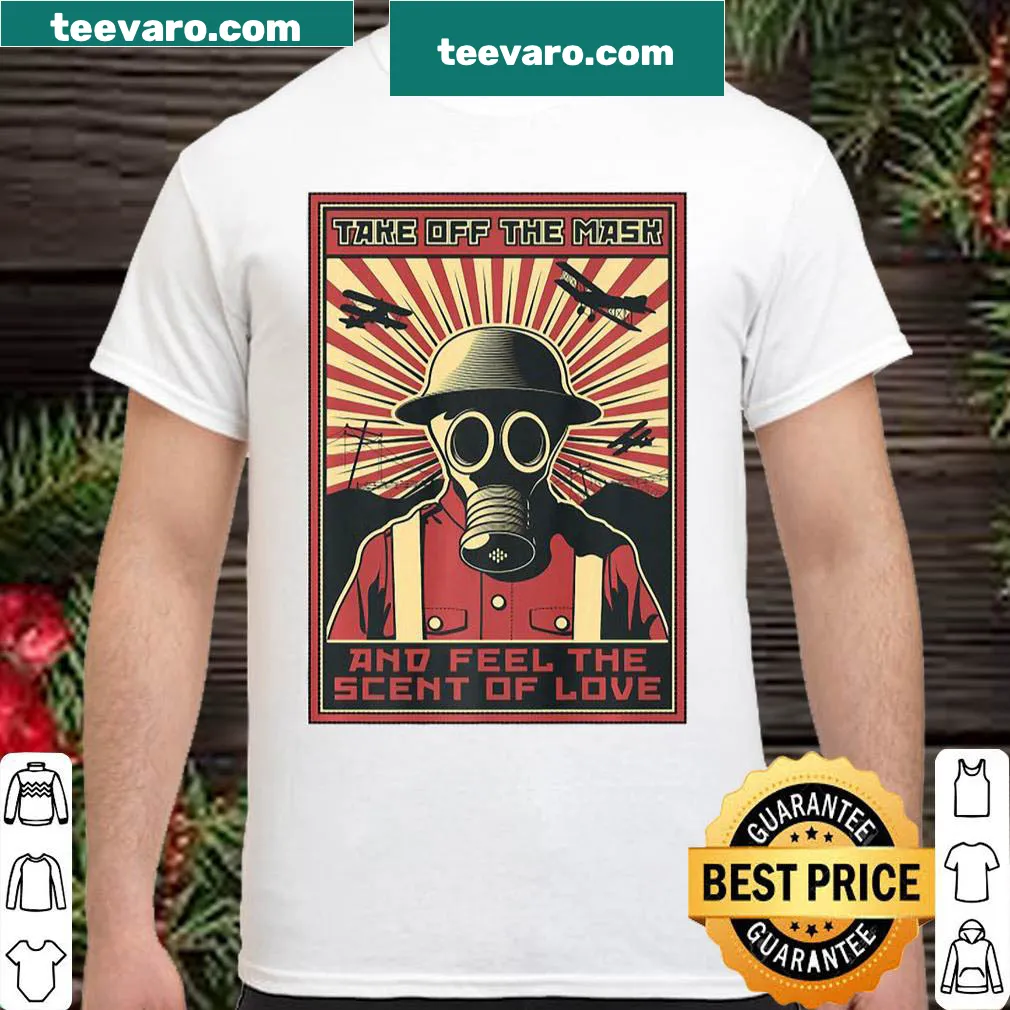 Vintage gas mask graphic on a distressed WWII soldier shirt