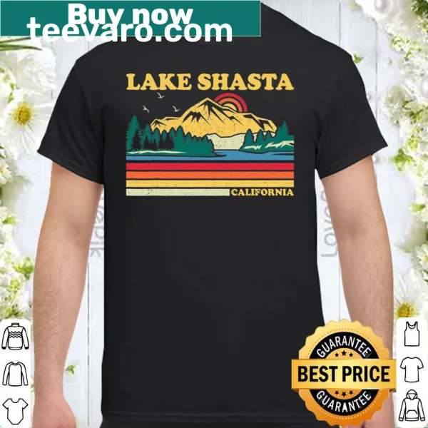 Vintage style shirt featuring Shasta Lake, California with retro graphics