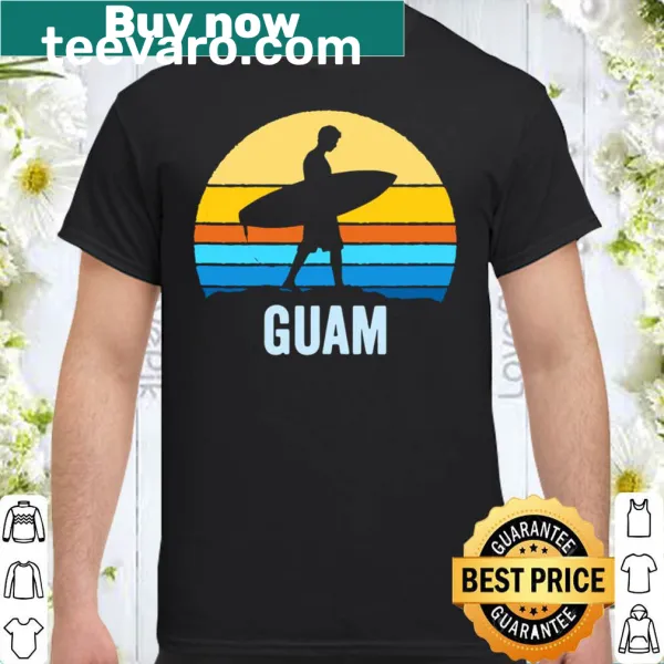 Surfer silhouette with sunset background design representing Guam