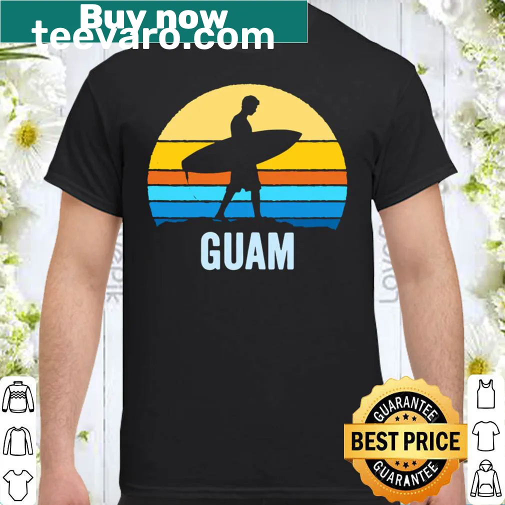 Surfer silhouette with sunset background design representing Guam