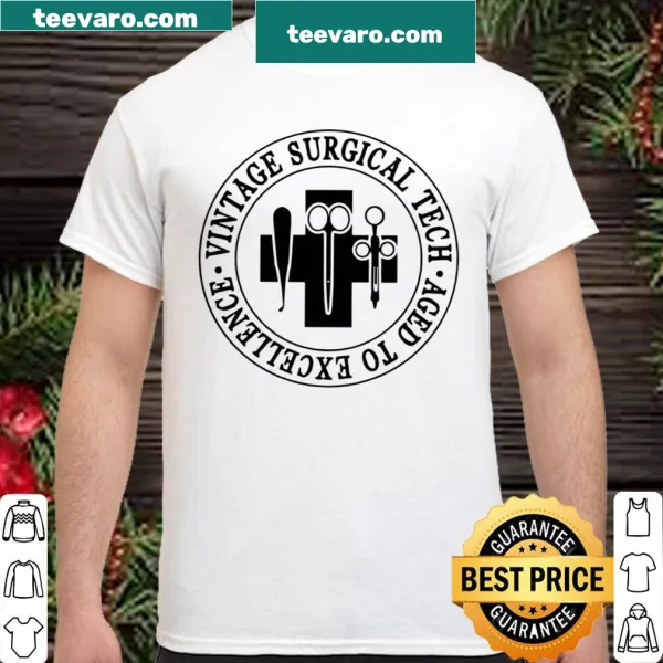 Vintage-style surgical tech shirt with aged excellence graphic