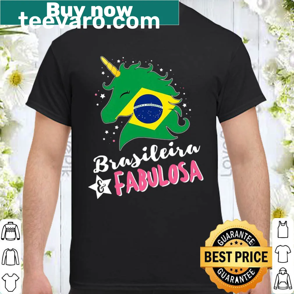 Brazil-themed shirt featuring a unicorn and Brazilian flag