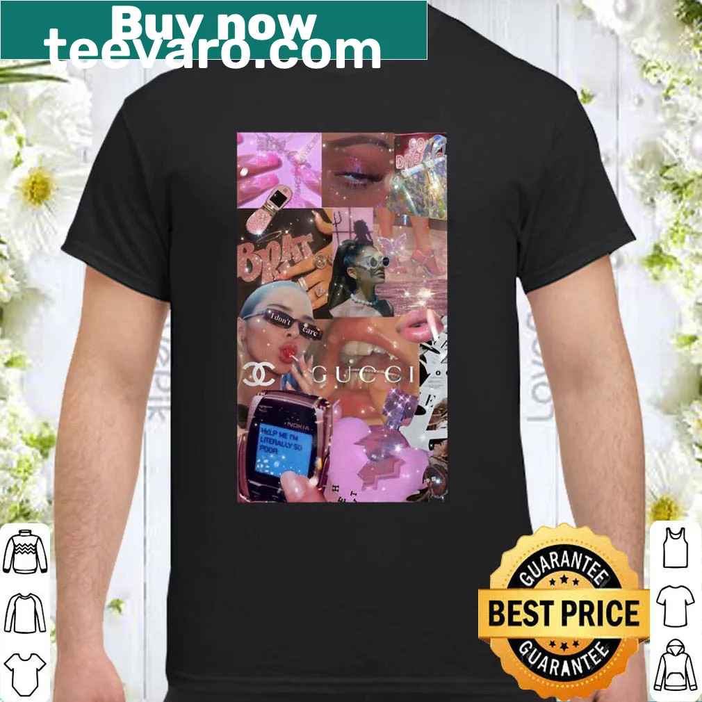 Y2K-inspired collage graphic shirt featuring playful illustrations.