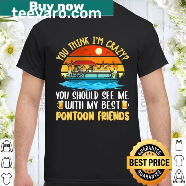 Vintage-style shirt about pontoon adventures with friends, featuring a distressed look.